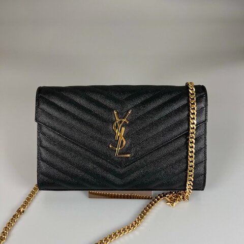 YSL 377828 黑魚子醬WOC 金鍊包 22CM