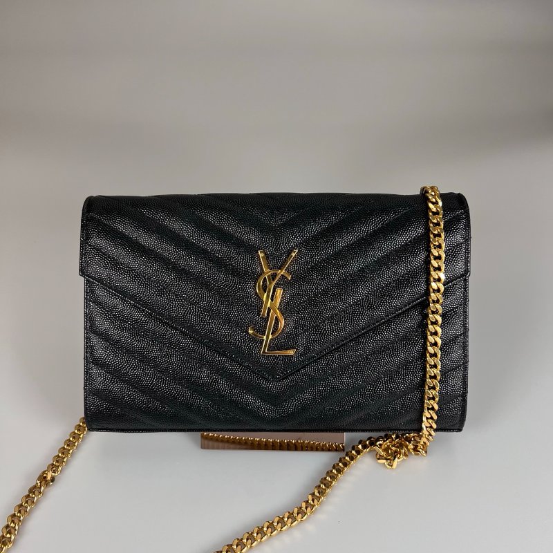 YSL 377828 黑魚子醬WOC 金鍊包 22CM-0