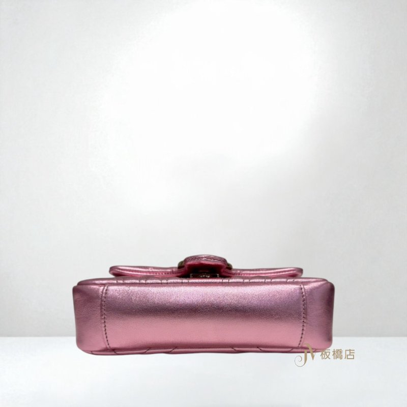 JY0330-GUCCI 金絲亮粉色淡金釦GG Marmont系列小號下蓋肩背包 837280-3