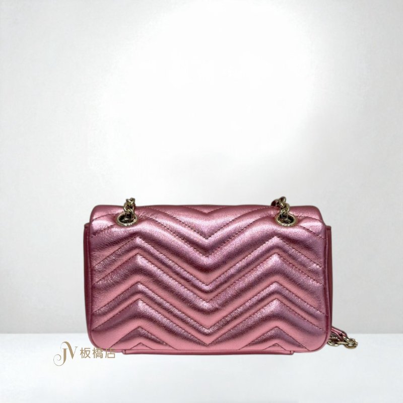 JY0330-GUCCI 金絲亮粉色淡金釦GG Marmont系列小號下蓋肩背包 837280-4