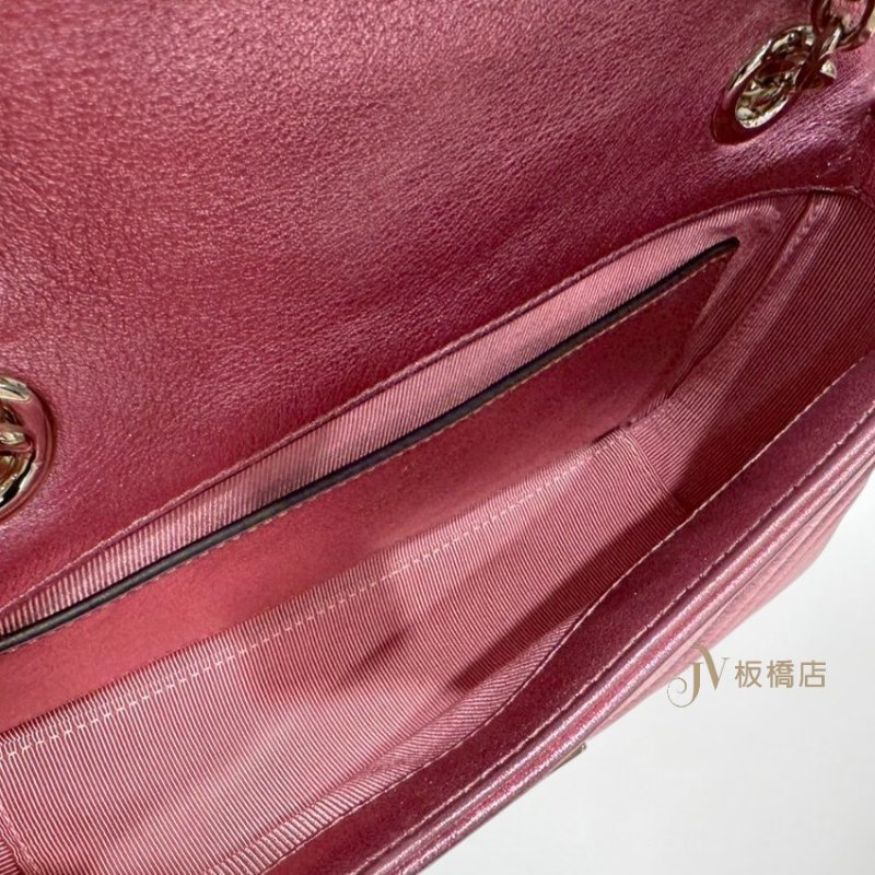 JY0330-GUCCI 金絲亮粉色淡金釦GG Marmont系列小號下蓋肩背包 837280-6