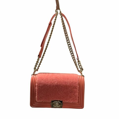 Used CHANEL Small Boy Chain Shoulder Bag Pink GHW