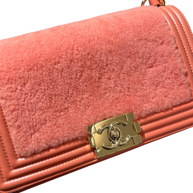 Used CHANEL Small Boy Chain Shoulder Bag Pink GHW-2