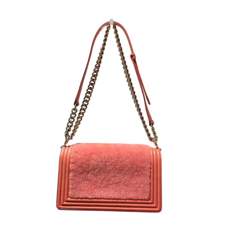Used CHANEL Small Boy Chain Shoulder Bag Pink GHW-5