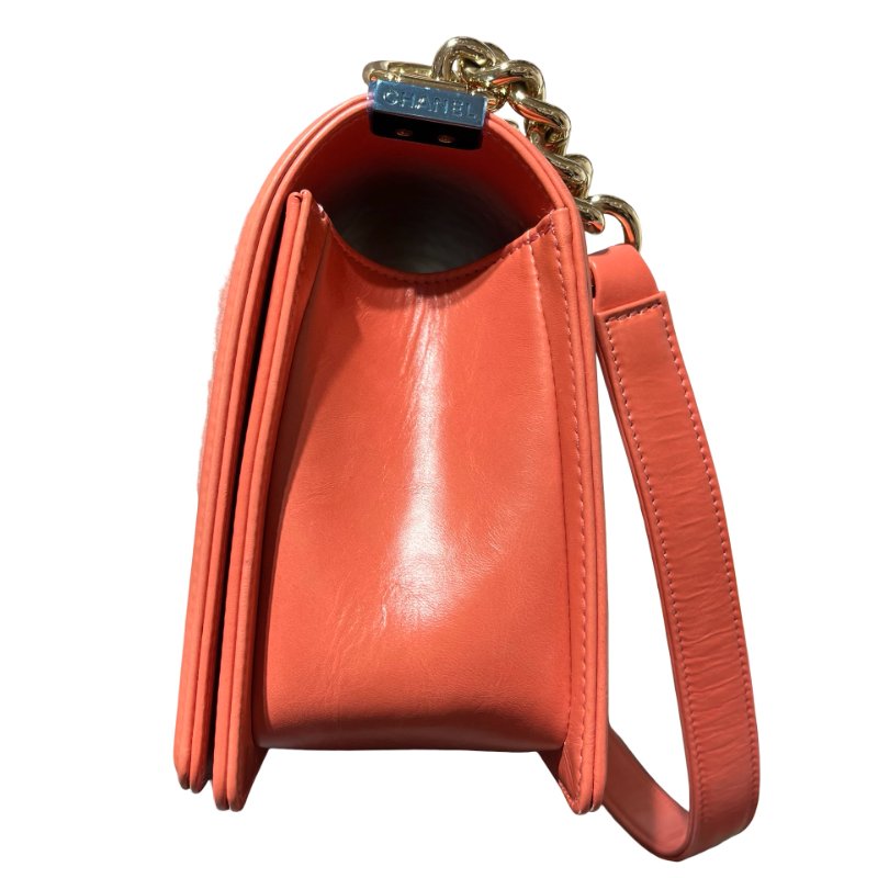 Used CHANEL Small Boy Chain Shoulder Bag Pink GHW-8