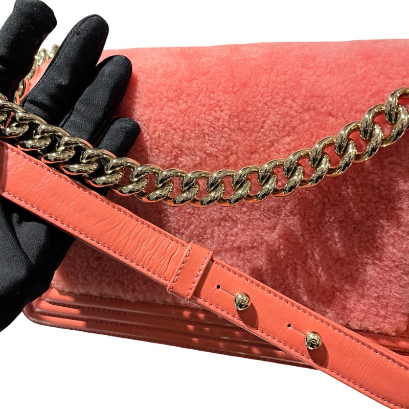 Used CHANEL Small Boy Chain Shoulder Bag Pink GHW-11