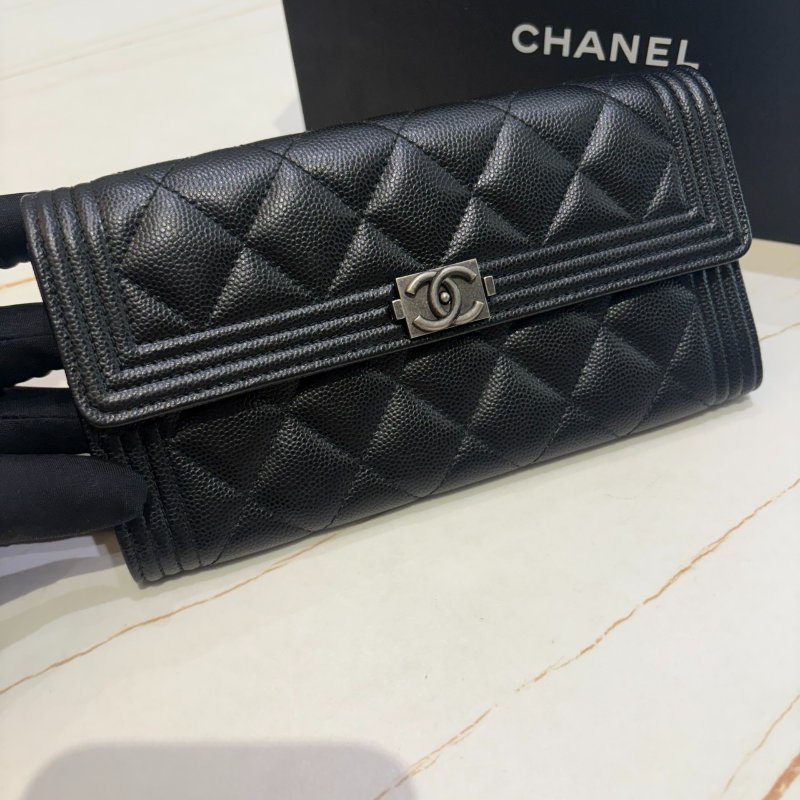 *SHIHNA名牌精品* CHANEL Boy 經典荔枝紋牛皮銀釦長夾 保卡款-0