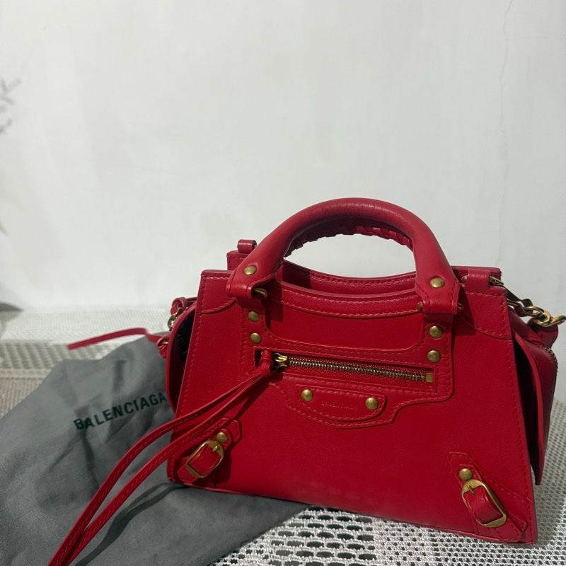 巴黎世家 balenciaga neo classic 迷你 機車包 紅色-5