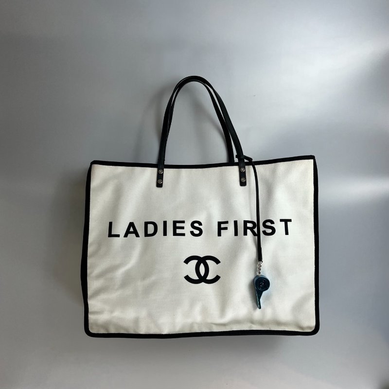 CHANEL 哨子LADIES FIRST帆布白 托特包-0
