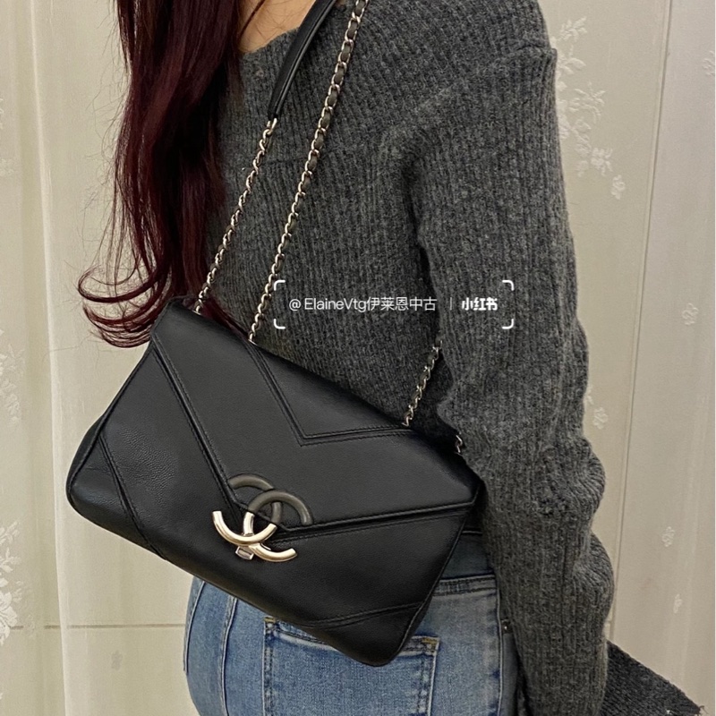 ✨Chanel 黑銀荔枝皮古巴 extra CF 黃金中號 包型立挺 有保卡🖤-2