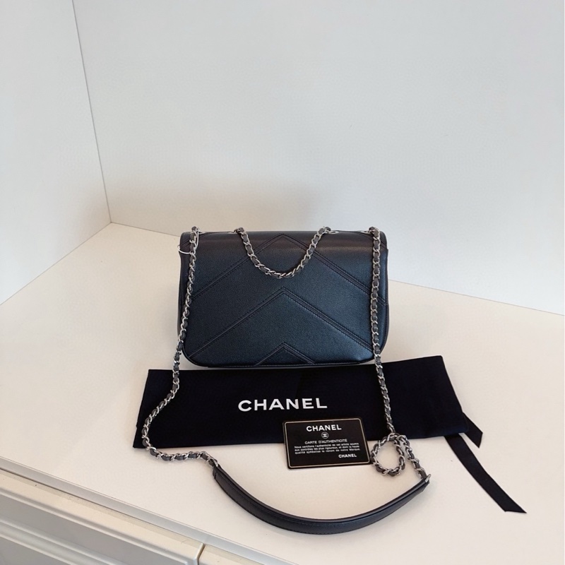 ✨Chanel 黑銀荔枝皮古巴 extra CF 黃金中號 包型立挺 有保卡🖤-4