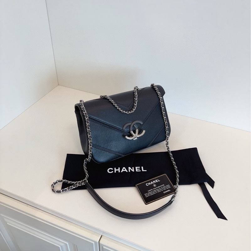 ✨Chanel 黑銀荔枝皮古巴 extra CF 黃金中號 包型立挺 有保卡🖤-5