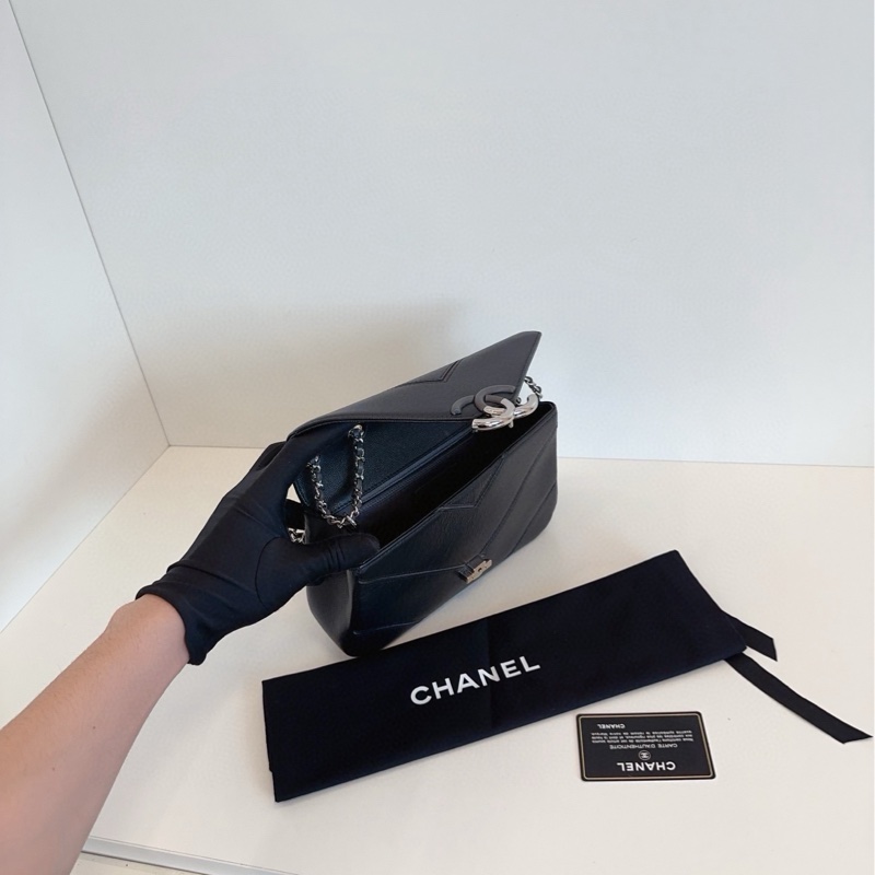 ✨Chanel 黑銀荔枝皮古巴 extra CF 黃金中號 包型立挺 有保卡🖤-11