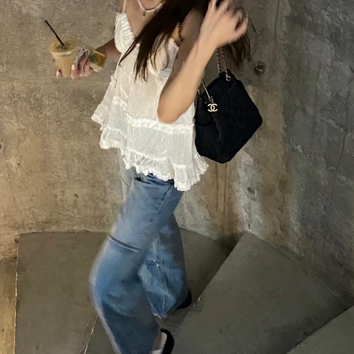 ✨Chanel 深藍色牛仔 金扣雙C吊飾水桶包 時髦 街拍神器💙-2