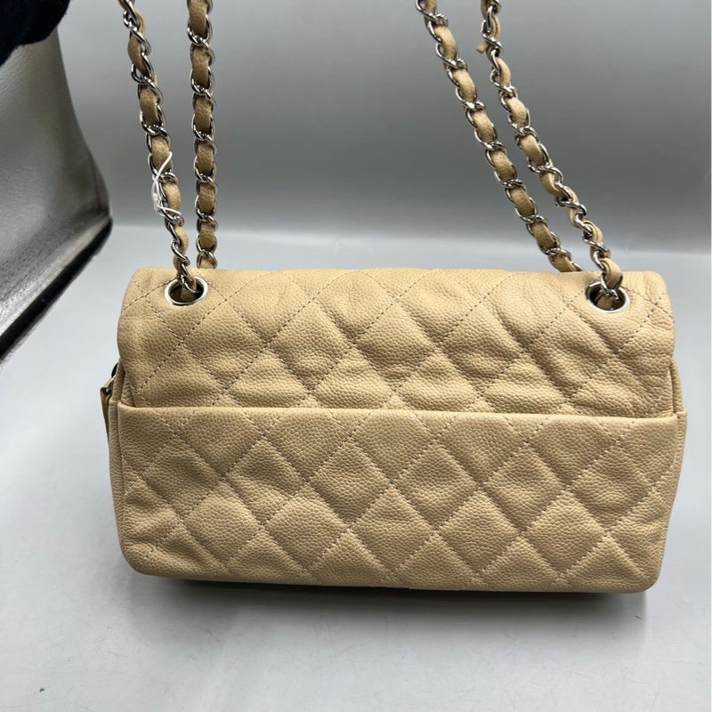 【92新 ✨ 全網最低價！】Chanel 香奈兒 奶茶色銀扣 CF鏈條 荔枝牛皮 18開（下單前先詢問庫存❗️）-1