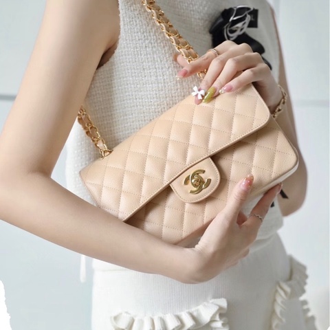 【98新 ✨ 全網最低價！】Chanel香奈兒 CF25 奶茶 金扣 牛皮荔枝皮 （下單前先詢問庫存❗️）