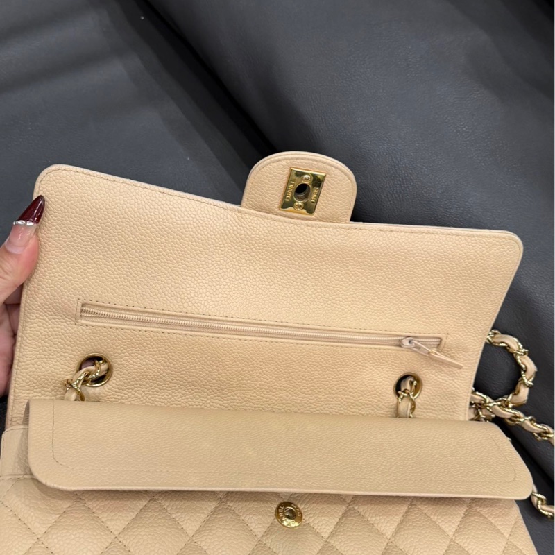 【98新 ✨ 全網最低價！】Chanel香奈兒 CF 奶茶 金扣 牛皮荔枝皮 （下單前先詢問庫存❗️）-14