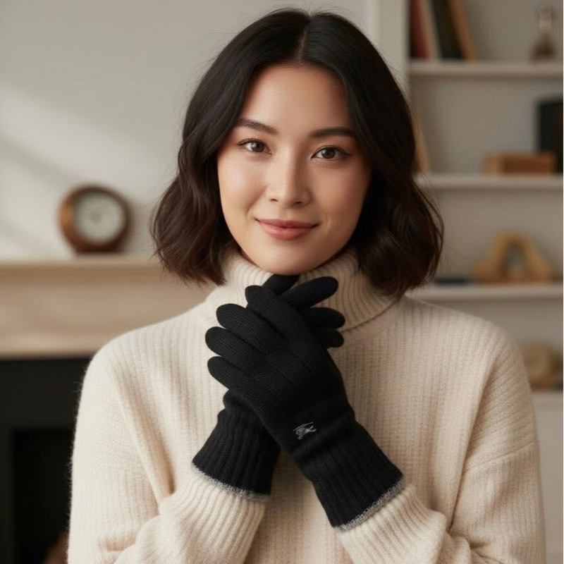 BURBERRY 倫敦 二用反褶戰馬刺繡羊毛手套 黑色-0