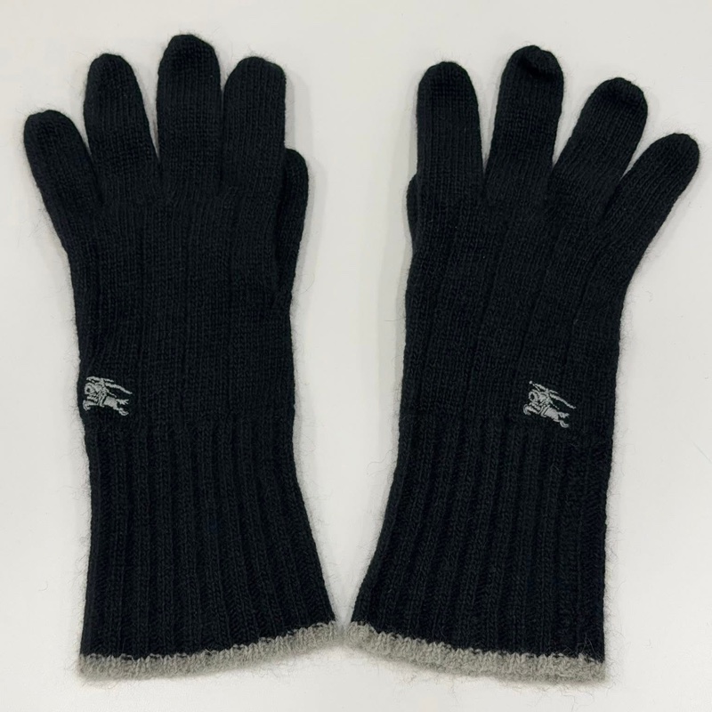 BURBERRY 倫敦 二用反褶戰馬刺繡羊毛手套 黑色-1