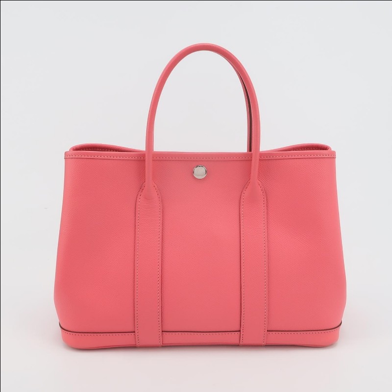 Hermes Garden Party花園包30按扣手提包Epsom牛皮銀扣U5唇膏粉A刻-3