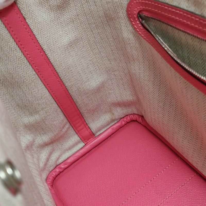 Hermes Garden Party花園包30按扣手提包Epsom牛皮銀扣U5唇膏粉A刻-7