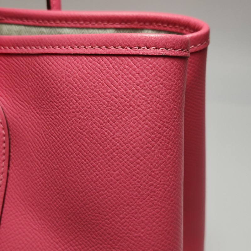 Hermes Garden Party花園包30按扣手提包Epsom牛皮銀扣U5唇膏粉A刻-12