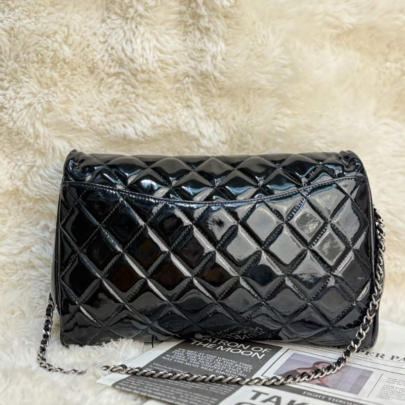 Chanel 黑銀漆皮 單肩鏈條包-1