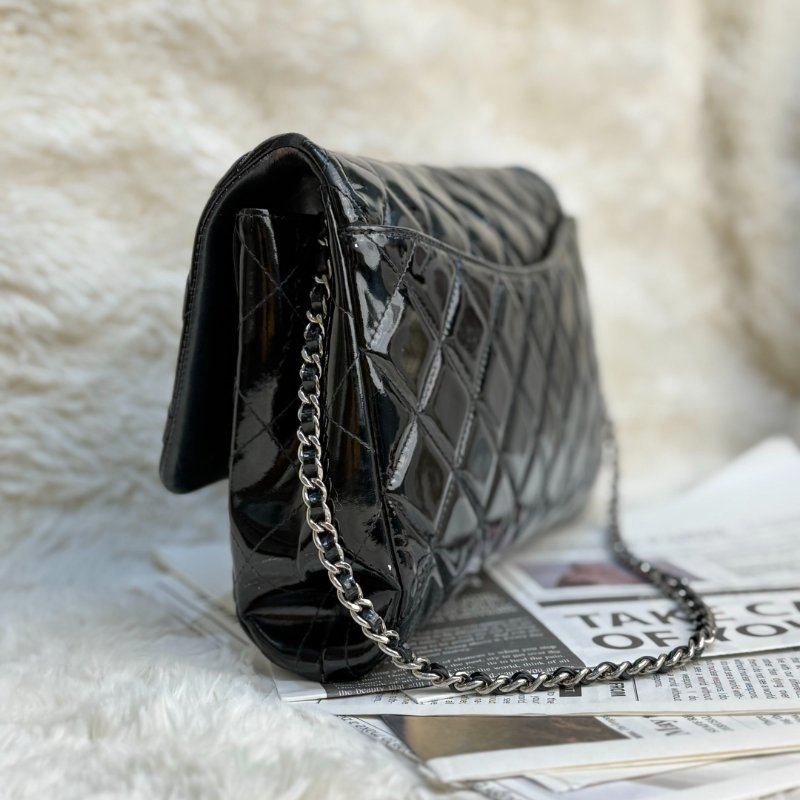 Chanel 黑銀漆皮 單肩鏈條包-2