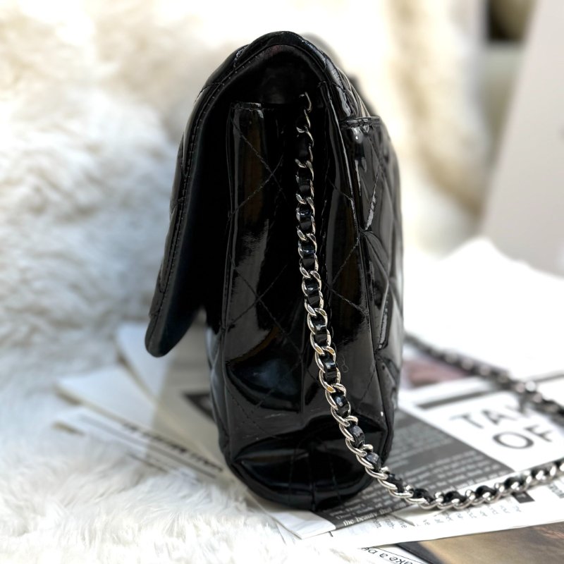 Chanel 黑銀漆皮 單肩鏈條包-3