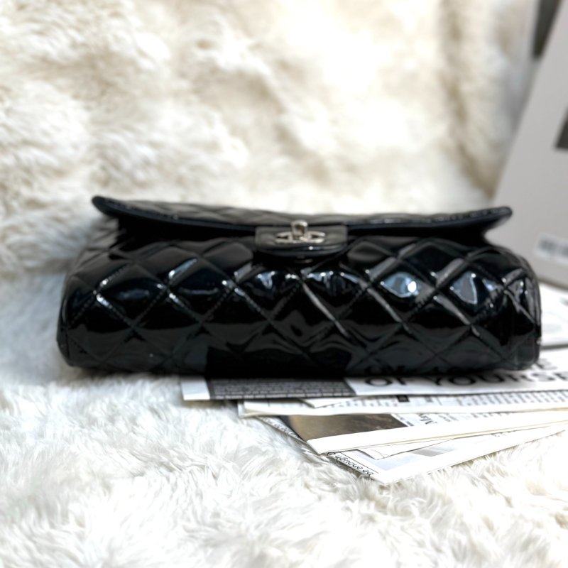 Chanel 黑銀漆皮 單肩鏈條包-4