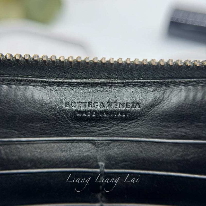 BOTTEGA VENETA BV 經典編織黑色小牛皮拉鍊長夾-2