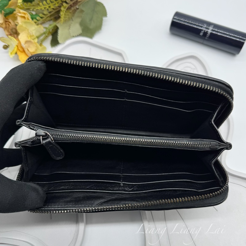 BOTTEGA VENETA BV 經典編織黑色小牛皮拉鍊長夾-5