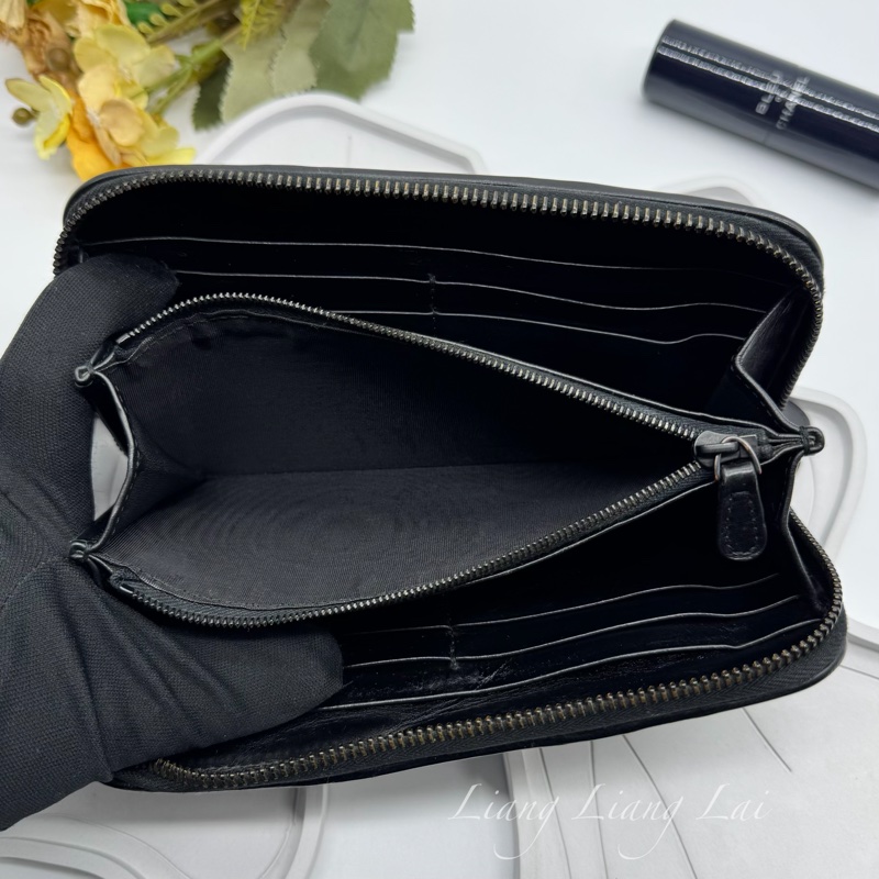 BOTTEGA VENETA BV 經典編織黑色小牛皮拉鍊長夾-8