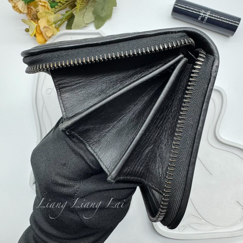 BOTTEGA VENETA BV 經典編織黑色小牛皮拉鍊長夾-12