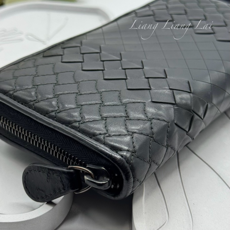 BOTTEGA VENETA BV 經典編織黑色小牛皮拉鍊長夾-24