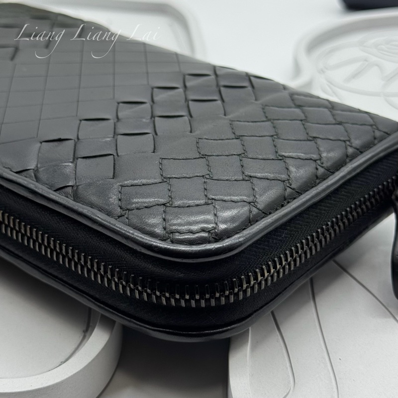 BOTTEGA VENETA BV 經典編織黑色小牛皮拉鍊長夾-25
