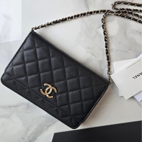 極新🖤Chanel 荔枝紋牛皮金扣WOC｜晶片款｜