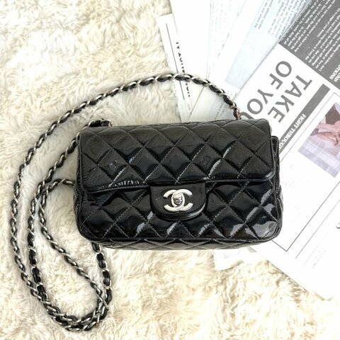 Chanel CLASSIC FLAP 黑色 菱格紋 漆皮 20 銀扣 無編碼