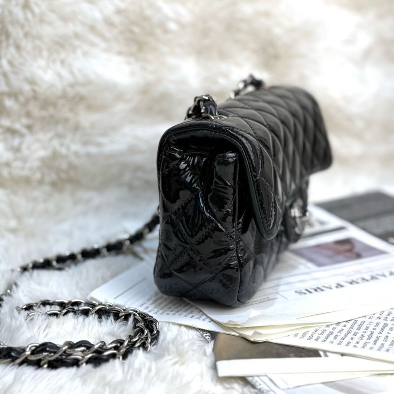 Chanel CLASSIC FLAP 黑色 菱格紋 漆皮 20 銀扣 無編碼-2