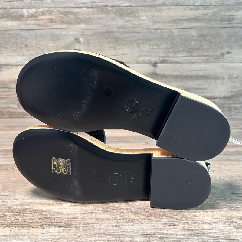 香奈兒chanel 黑色鏈條毛呢大logo字母拖鞋 36碼-5