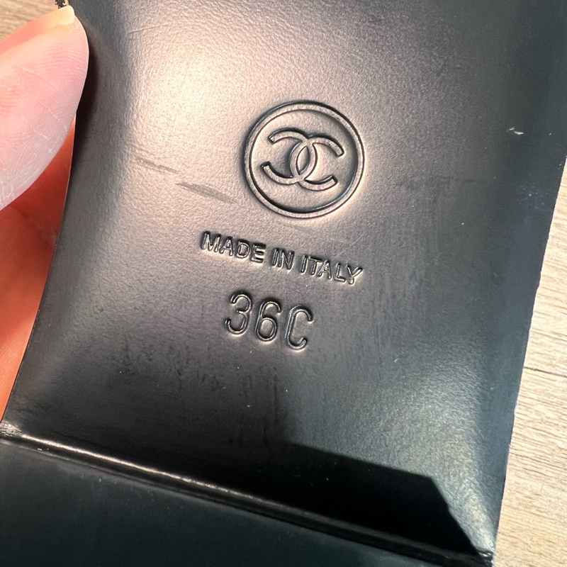香奈兒chanel 黑色鏈條毛呢大logo字母拖鞋 36碼-7