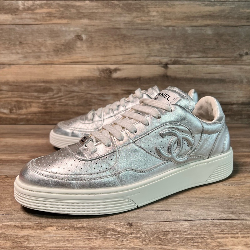 CHANEL 香奈兒 24C 銀色 雙C板鞋 休閒鞋 銀角大王 41碼-0