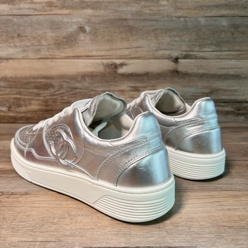 CHANEL 香奈兒 24C 銀色 雙C板鞋 休閒鞋 銀角大王 41碼-3