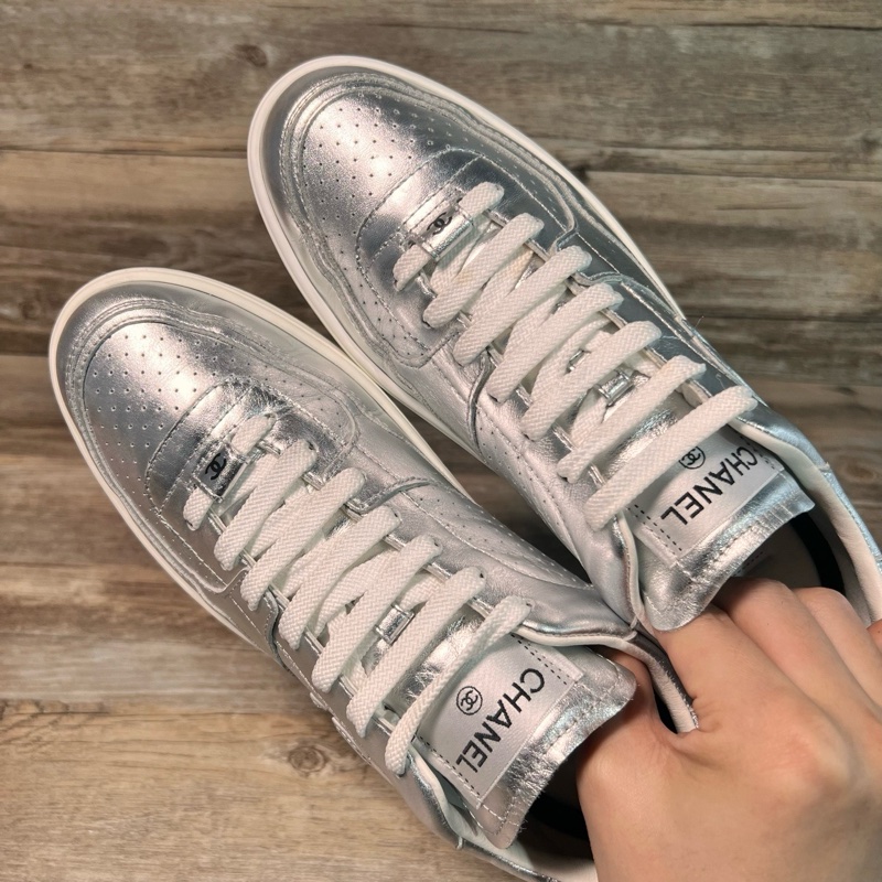 CHANEL 香奈兒 24C 銀色 雙C板鞋 休閒鞋 銀角大王 41碼-4