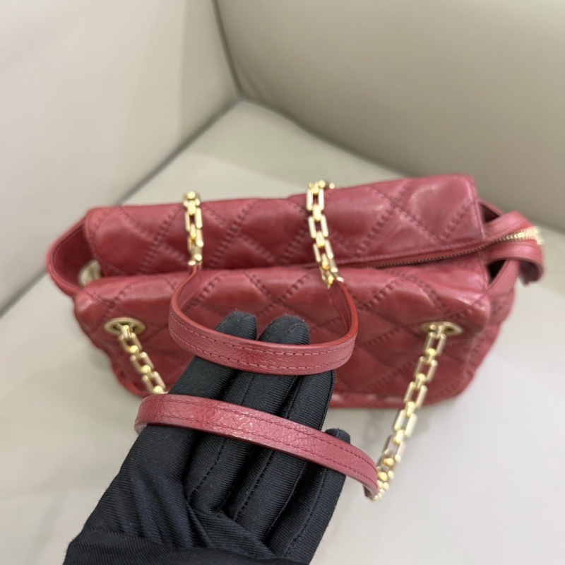 Chanel酒紅色外縫線肩背托特包 25*18  98新配件塵袋-3