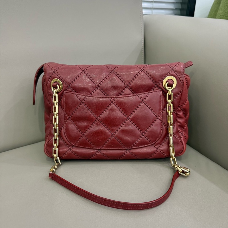 Chanel酒紅色外縫線肩背托特包 25*18  98新配件塵袋-5