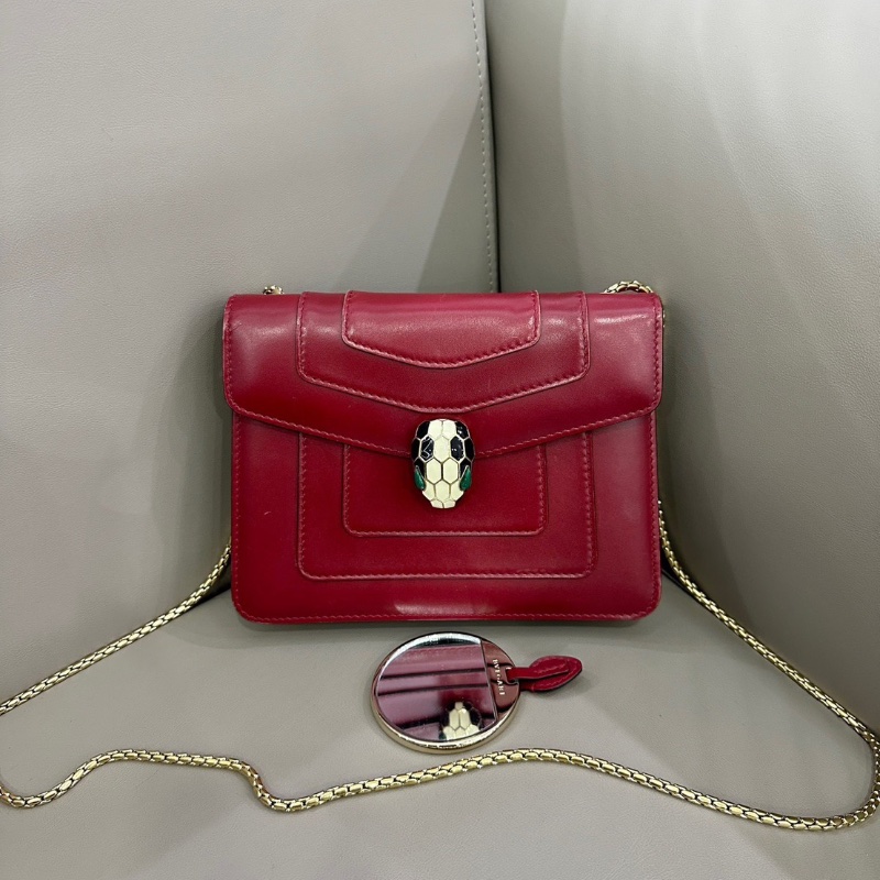 Bvlgari 紅色全皮小號蛇頭鏈條包 20*15  98新配件鏡子塵袋-4
