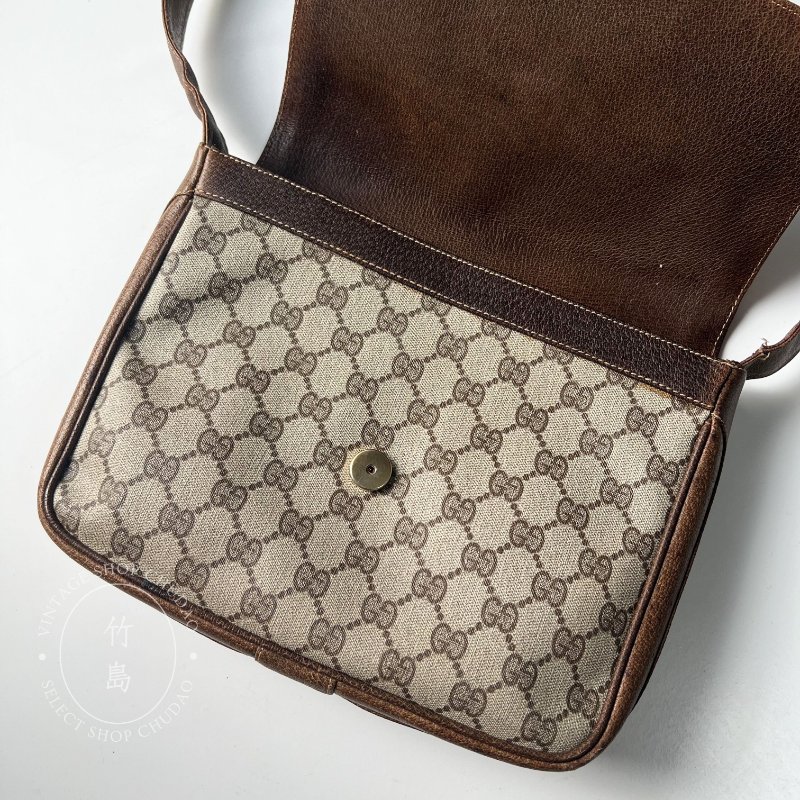Gucci 老花復古單肩包 PVC × 皮革棕色-2