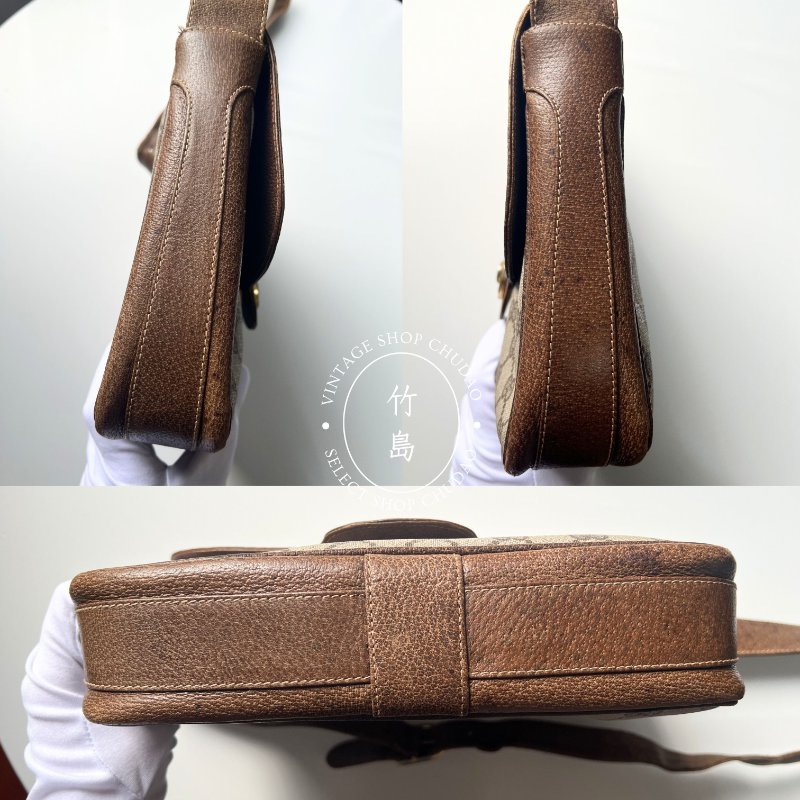 Gucci 老花復古單肩包 PVC × 皮革棕色-3