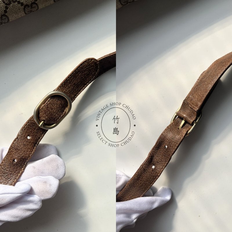 Gucci 老花復古單肩包 PVC × 皮革棕色-5